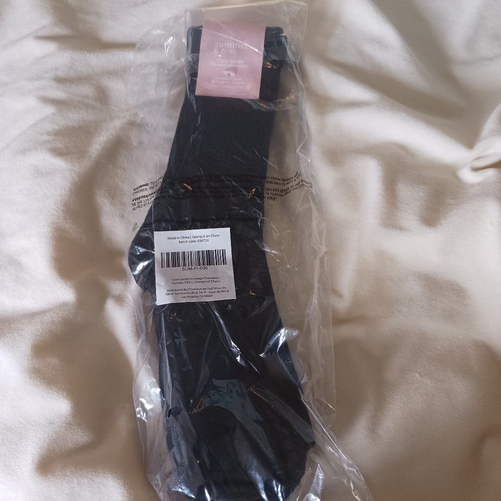 3 Pairs Black Summer & Rose Crew Socks
